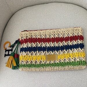 Carolina Herrera Straw Clutch in Natural, Red, Blue, Yellow, Green